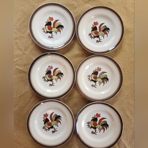 Metlox Poppytrail Rooster Vintage 6.5 Inch Plates - Set Of 6